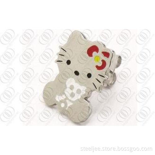 Stainless Steel Earrings With Red and Black Enamel , Kitty